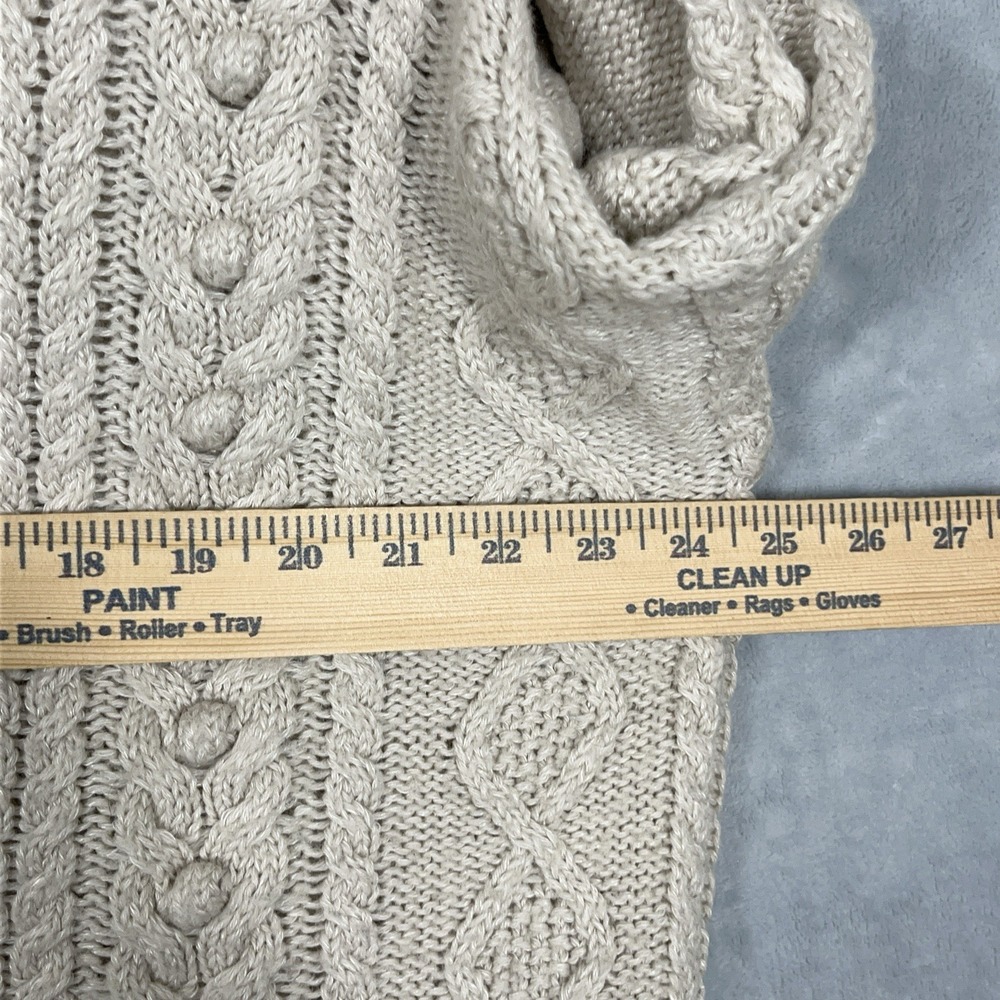 Garnet‎ Hill Cable Knit Wool Linen Sweater Beige Pullover Mock Neck Soft Large - Picture 3 of 10